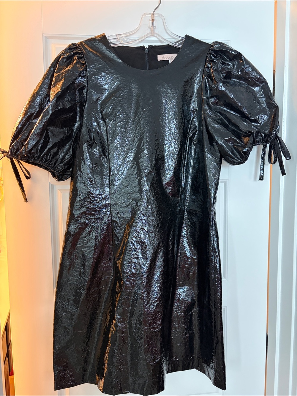 Hutch Black Shiny Puff-Sleeve Mini Dress